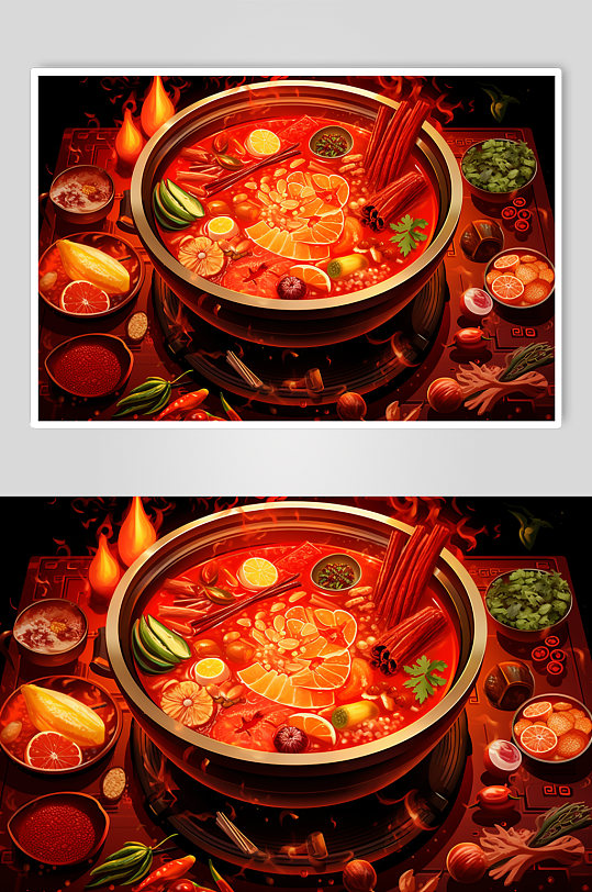 AI数字艺术国潮风火锅美食插图插画