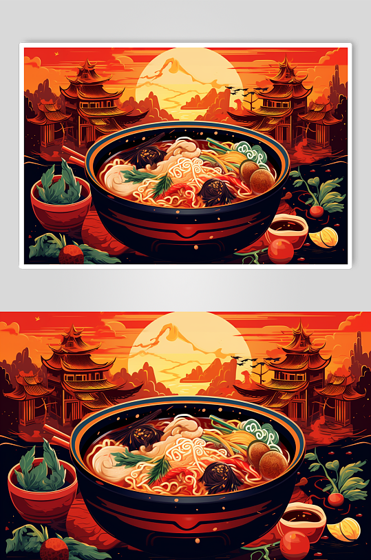 AI数字艺术国潮风火锅美食插图插画