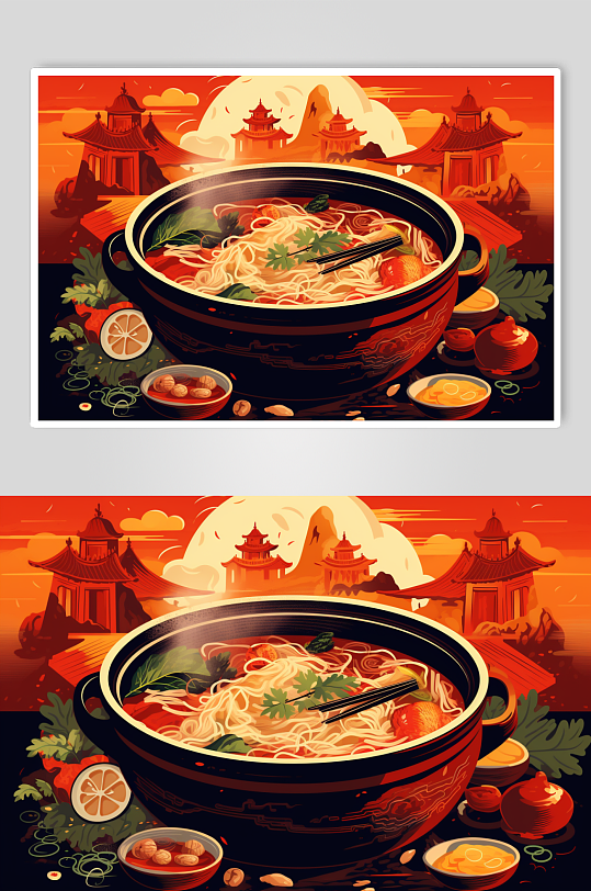 AI数字艺术国潮风火锅美食插图插画