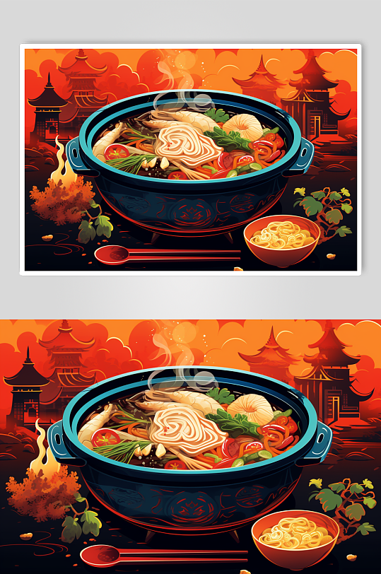 AI数字艺术国潮风火锅美食插图插画