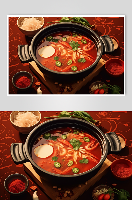 AI数字艺术国潮风火锅美食插图插画
