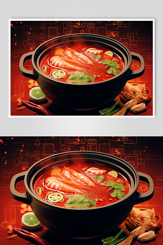 AI数字艺术国潮风火锅美食插图插画
