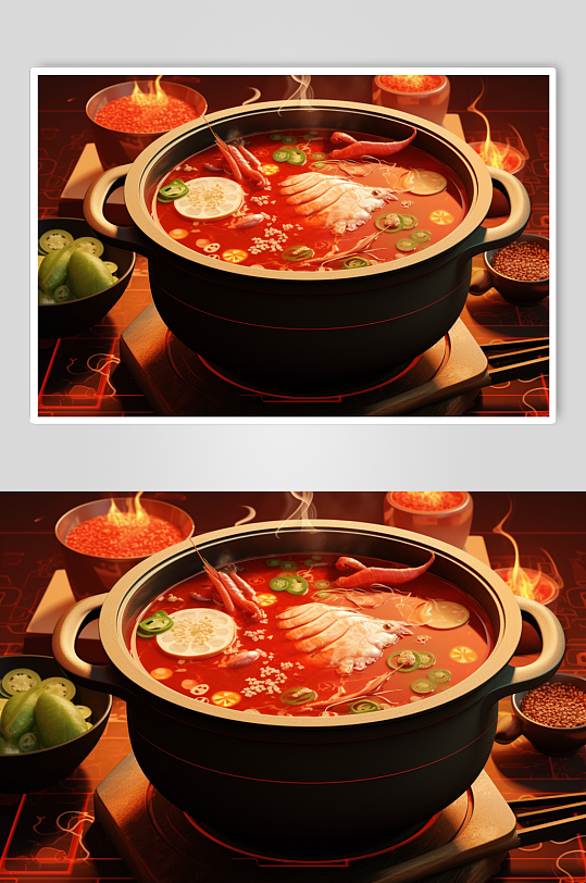 AI数字艺术国潮风火锅美食插图插画