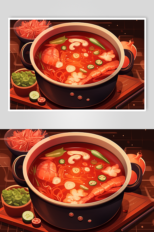 AI数字艺术国潮风火锅美食插图插画