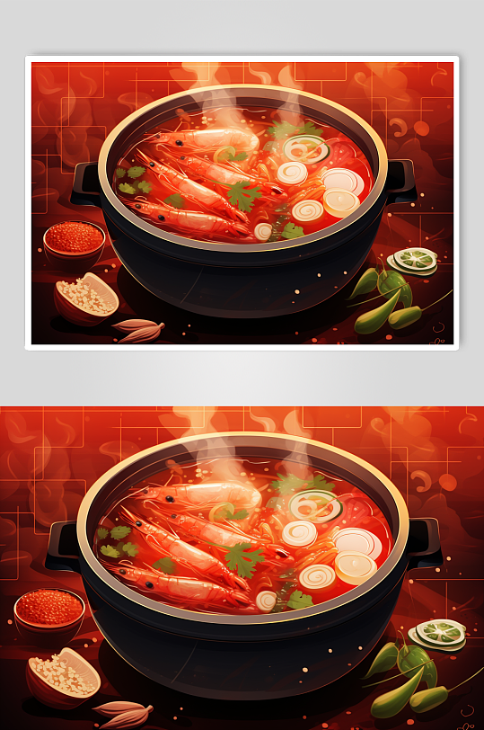 AI数字艺术国潮风火锅美食插图插画