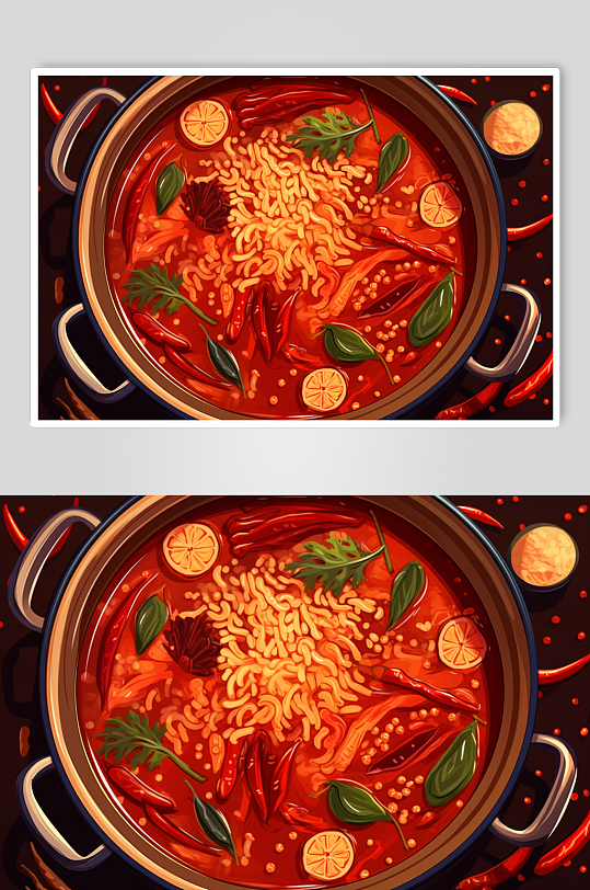 AI数字艺术国潮风火锅美食插图插画
