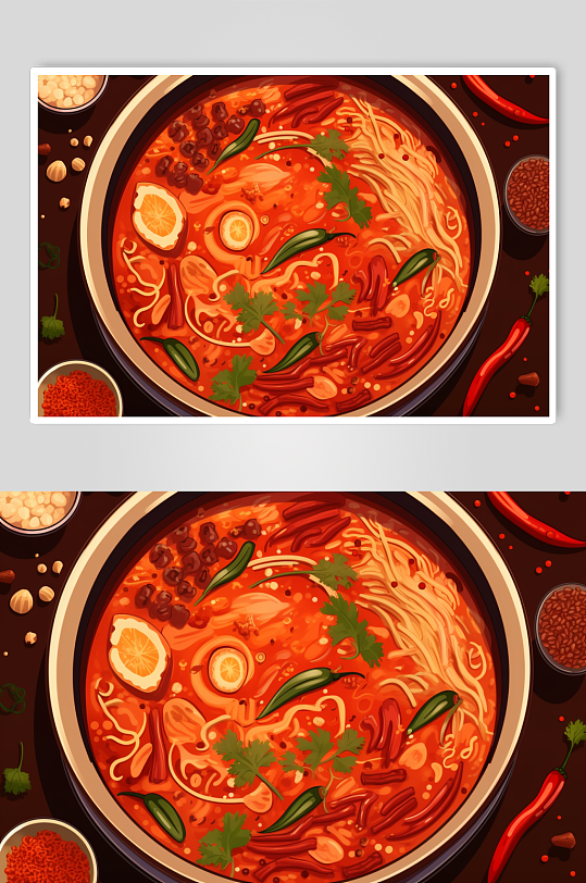AI数字艺术国潮风火锅美食插图插画