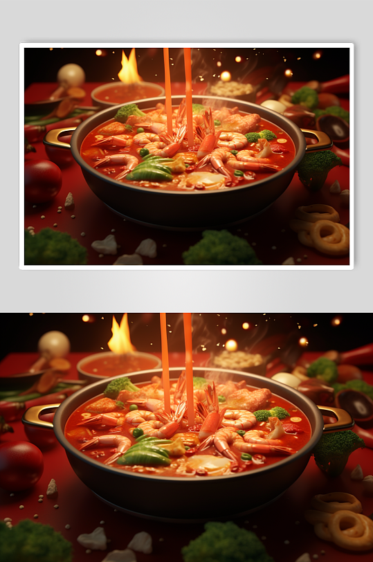 AI数字艺术国潮风火锅美食插图插画