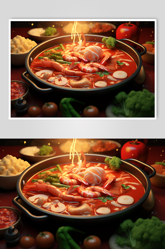 AI数字艺术国潮风火锅美食插图插画