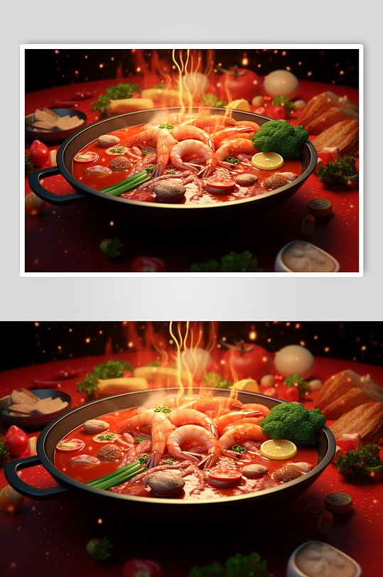 AI数字艺术国潮风火锅美食插图插画