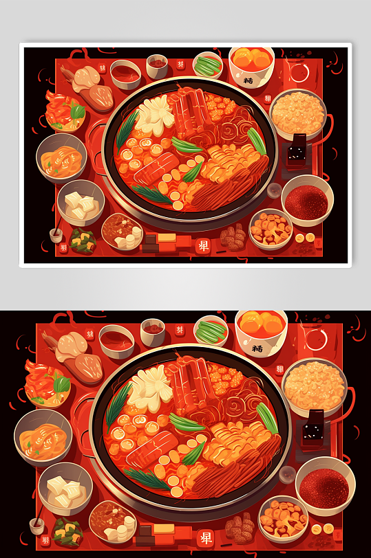 AI数字艺术国潮风火锅美食插图插画