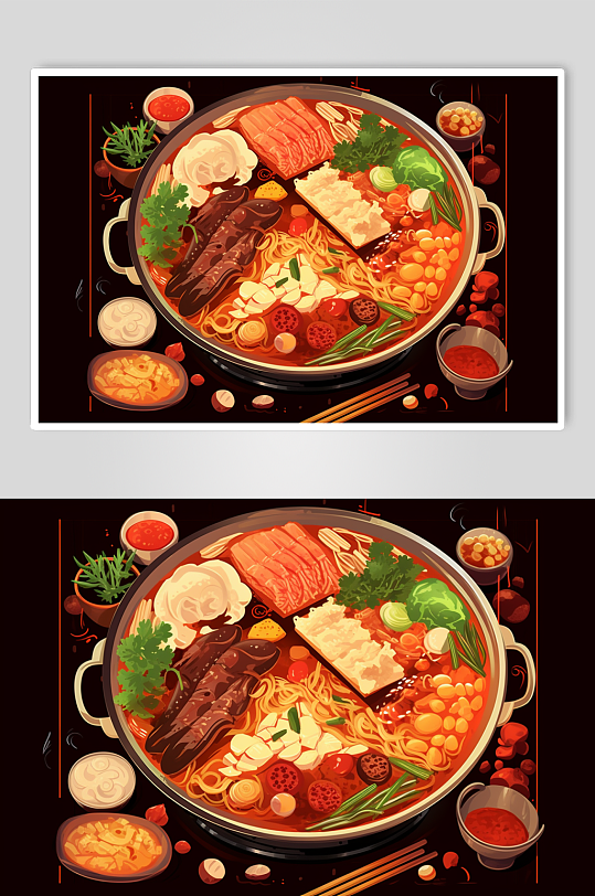 AI数字艺术国潮风火锅美食插图插画