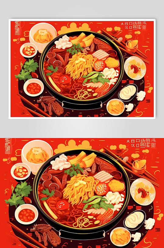 AI数字艺术国潮风火锅美食插图插画