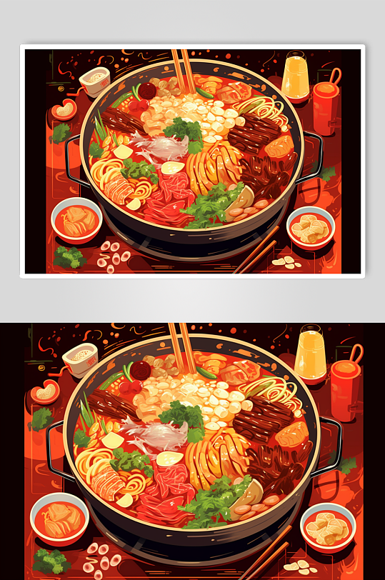 AI数字艺术国潮风火锅美食插图插画
