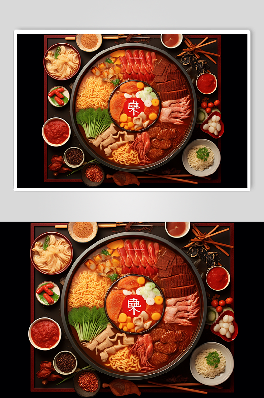 AI数字艺术国潮风火锅美食插图插画