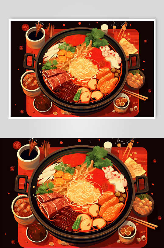 AI数字艺术国潮风火锅美食插图插画
