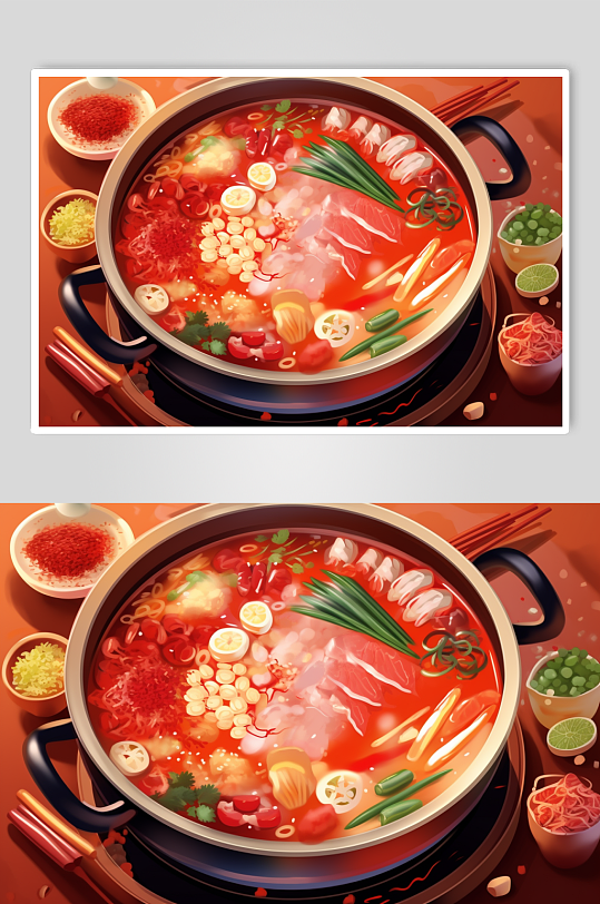 AI数字艺术国潮风火锅美食插图插画