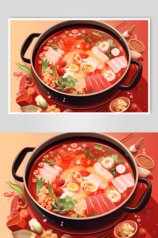 AI数字艺术国潮风火锅美食插图插画
