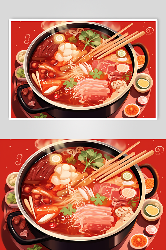 AI数字艺术国潮风火锅美食插图插画