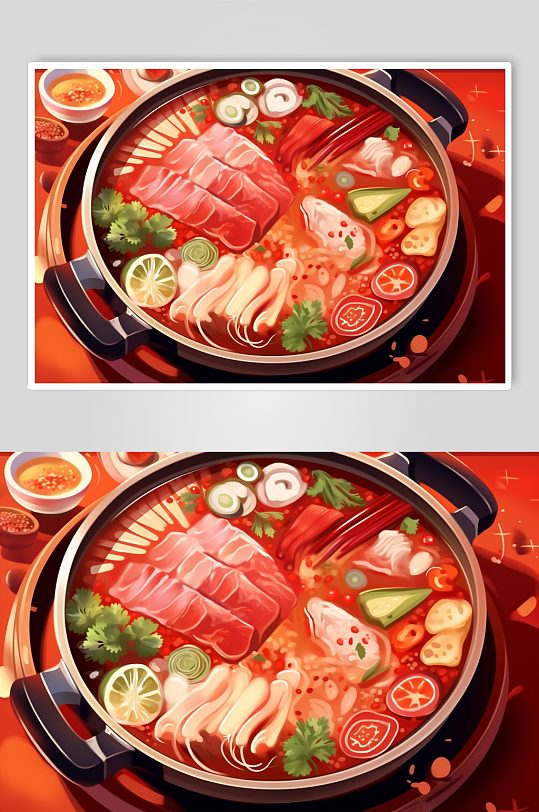 AI数字艺术国潮风火锅美食插图插画