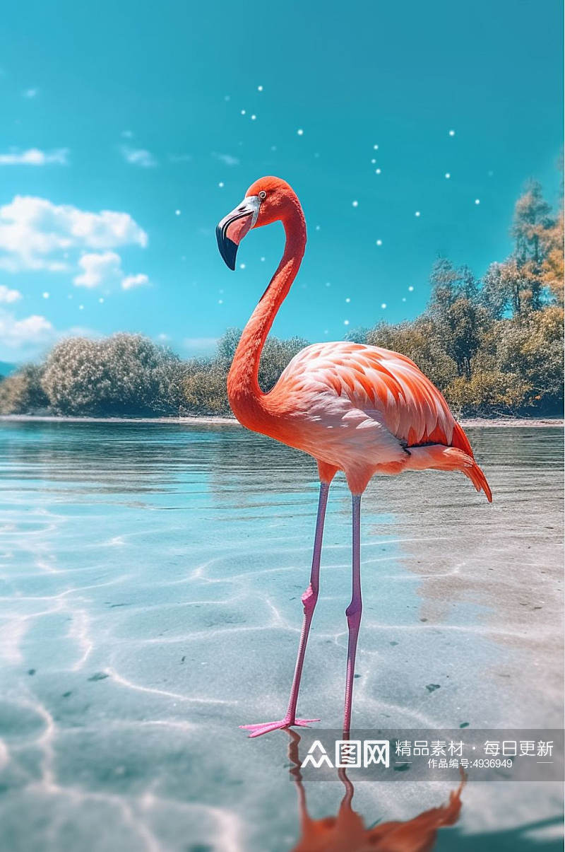 AI数字艺术清晰火烈鸟动物摄影图片素材