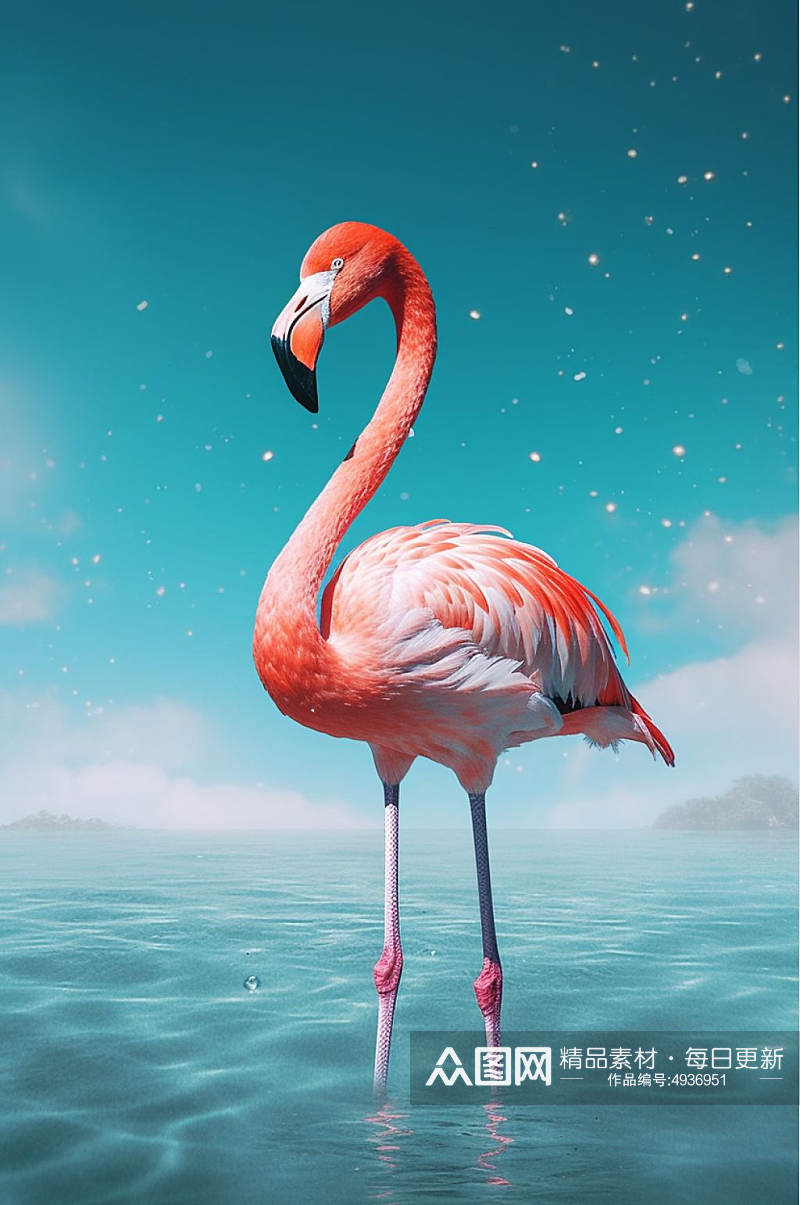 AI数字艺术清晰火烈鸟动物摄影图片素材