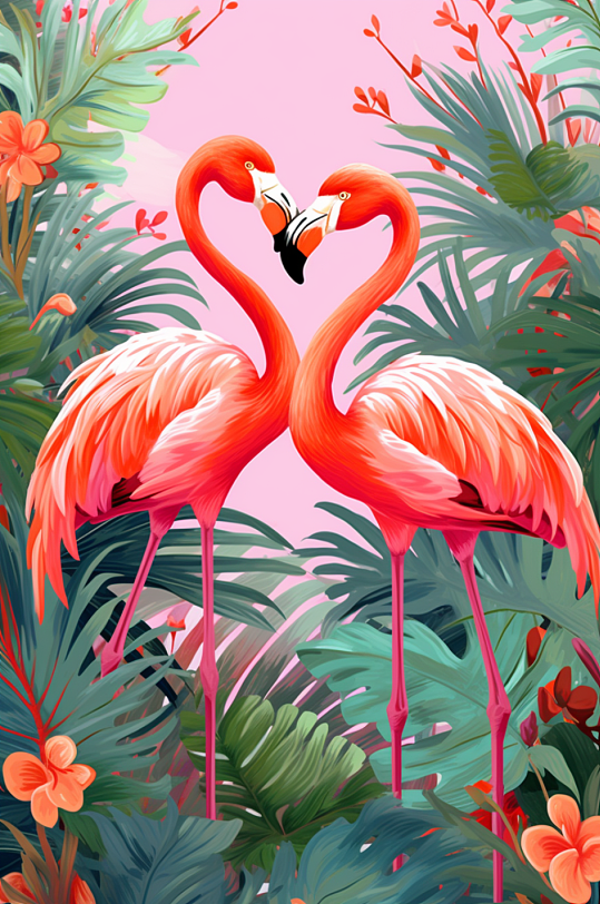 AI数字艺术热带雨林火烈鸟插画