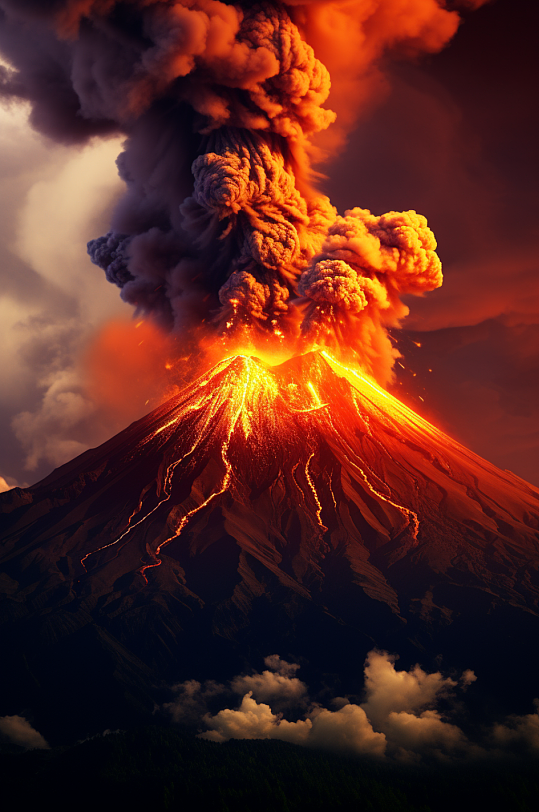 AI数字艺术自然灾害火山喷发摄影图片
