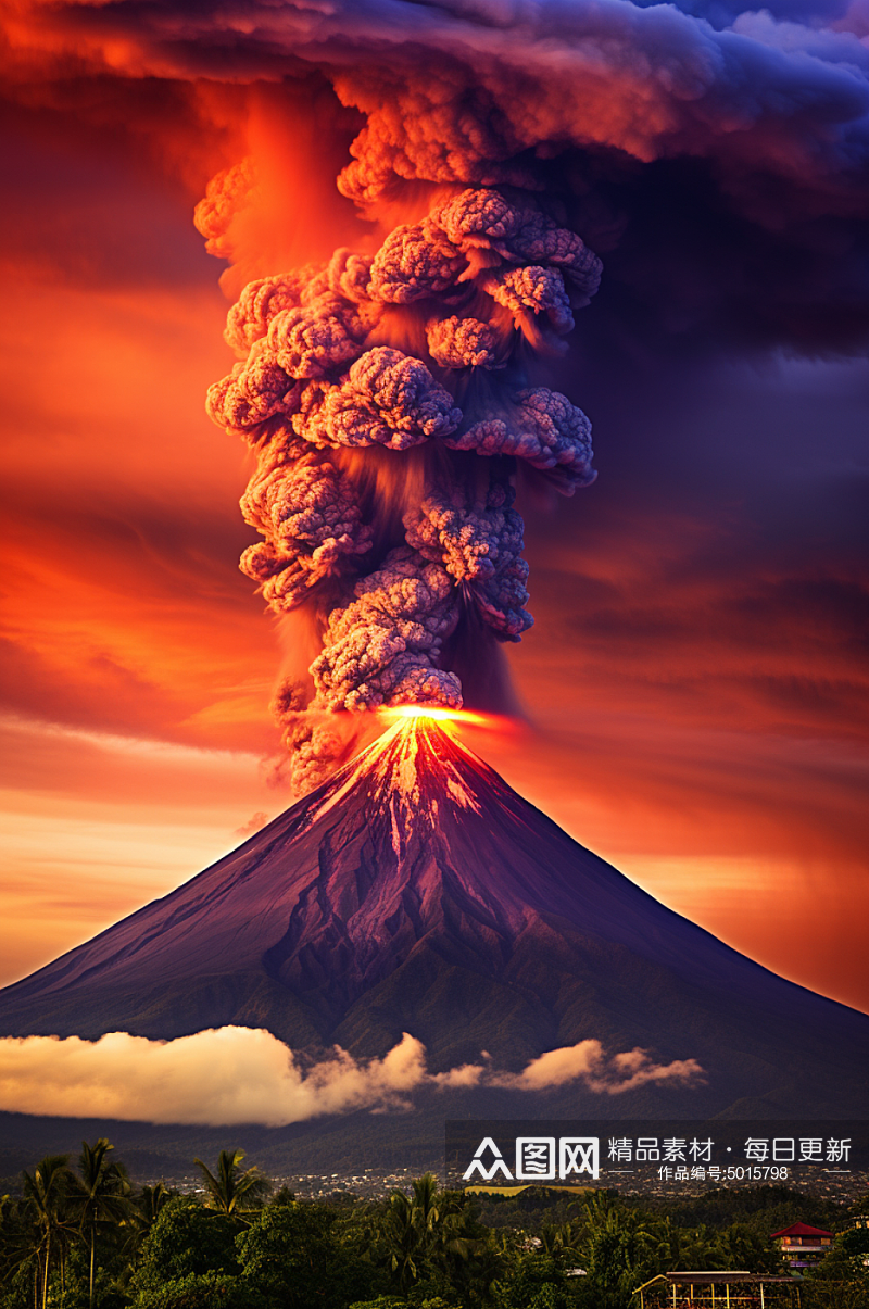 AI数字艺术自然灾害火山喷发摄影图片素材