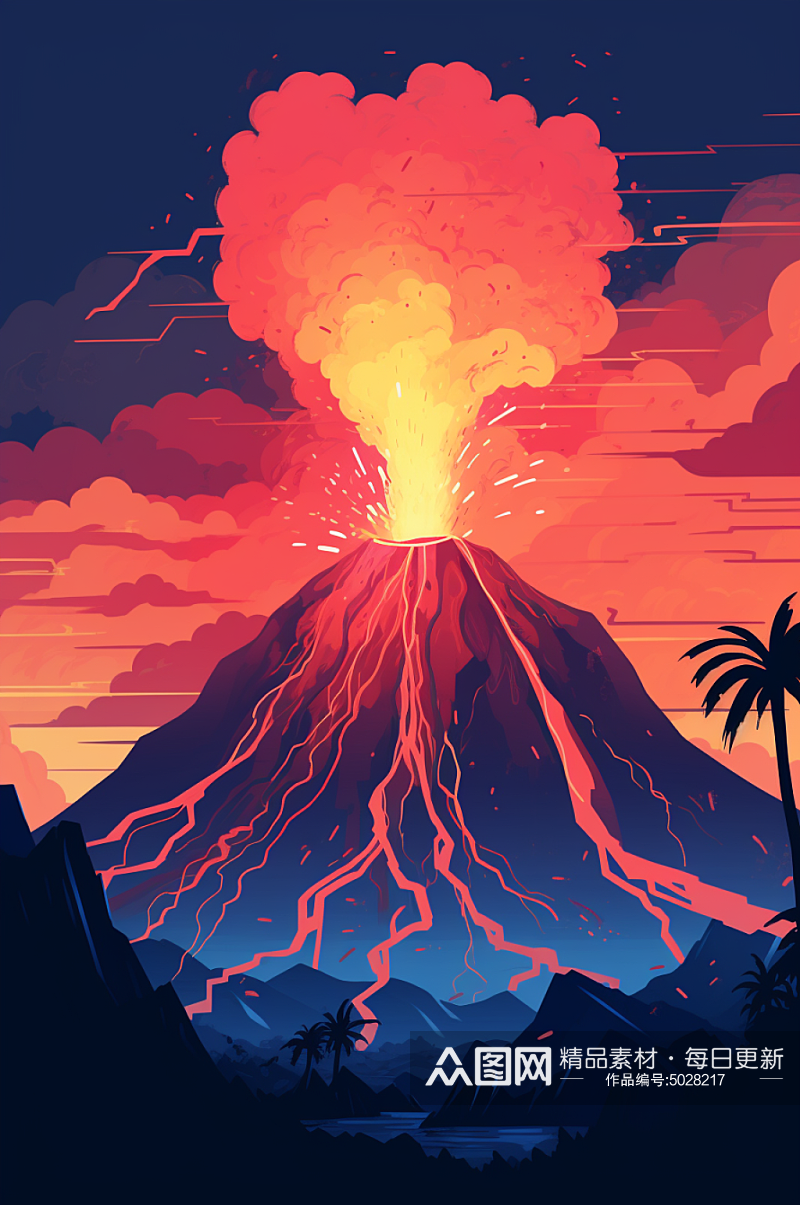 AI数字艺术自然灾害火山喷发插画素材