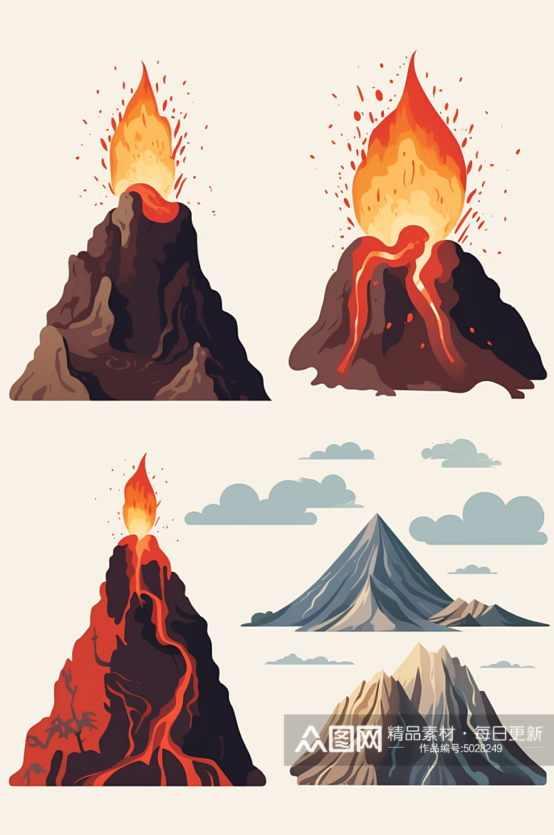 AI数字艺术自然灾害火山喷发插画素材