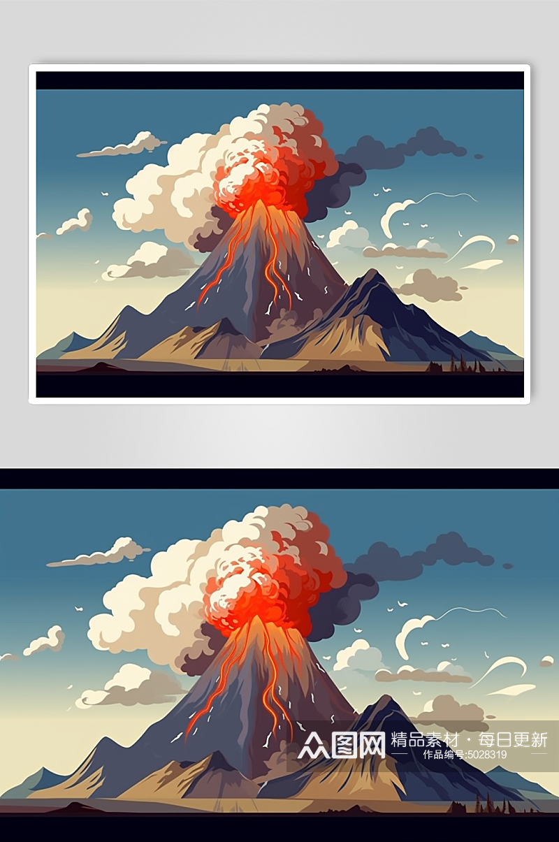 AI数字艺术自然灾害火山喷发岩浆插画素材