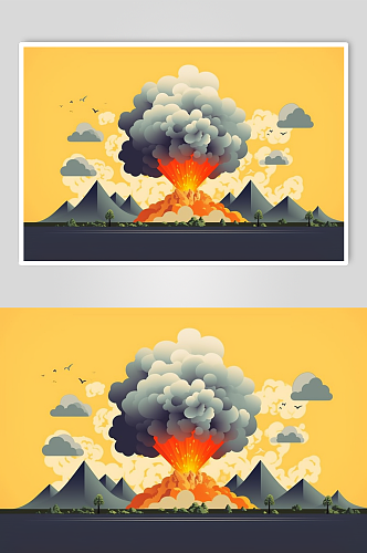 AI数字艺术自然灾害火山喷发岩浆插画
