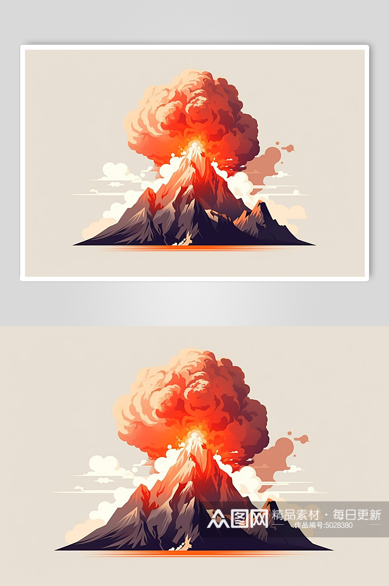 AI数字艺术自然灾害火山喷发岩浆插画素材