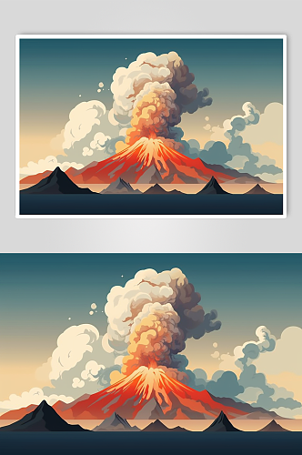 AI数字艺术自然灾害火山喷发岩浆插画