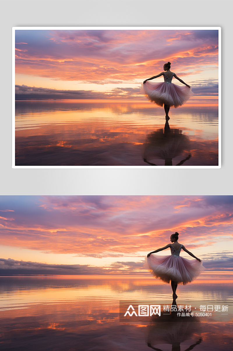 AI数字艺术在湖上跳芭蕾舞摄影图片素材