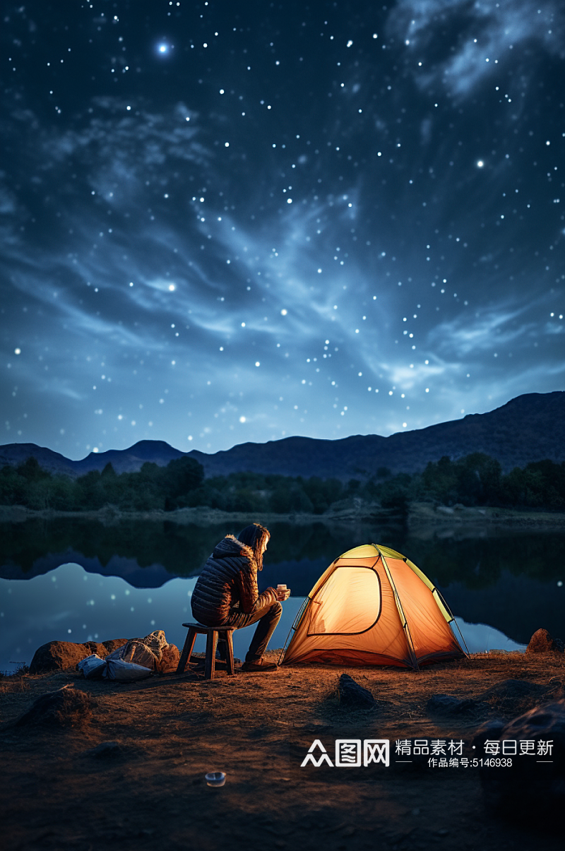 AI数字艺术户外帐篷露营野营旅行摄影图素材