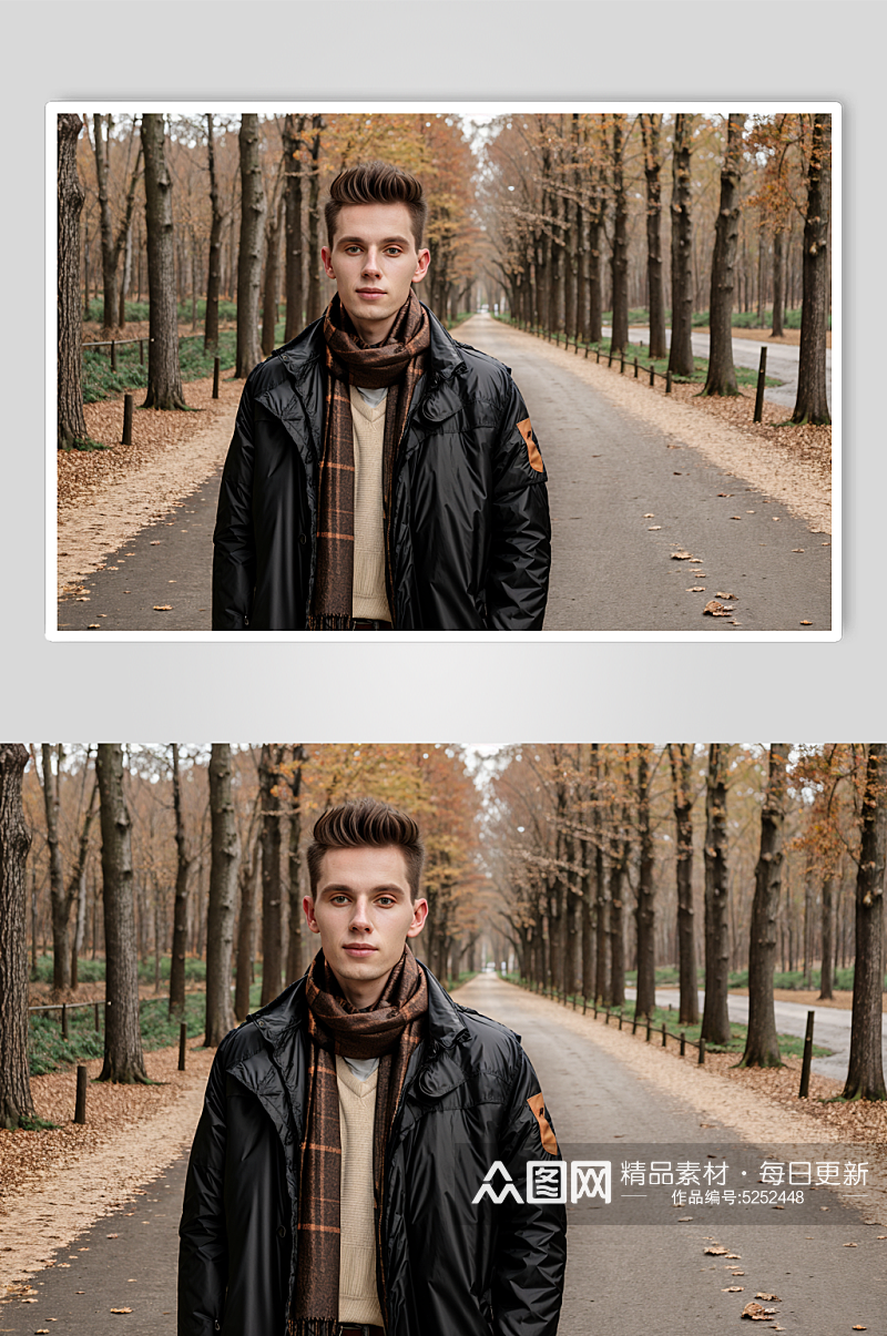 AI数字艺术秋季户外夹克男生肖像摄影图素材