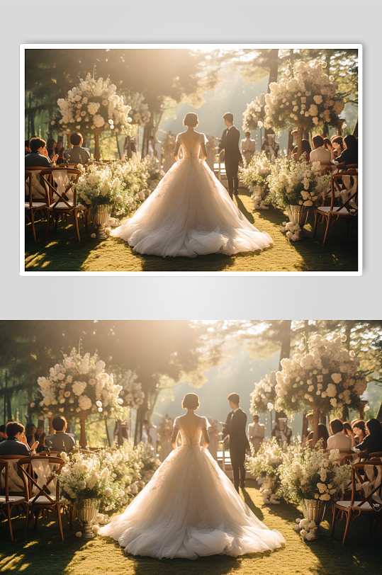 AI数字艺术户外清新草坪婚礼现场摄影图