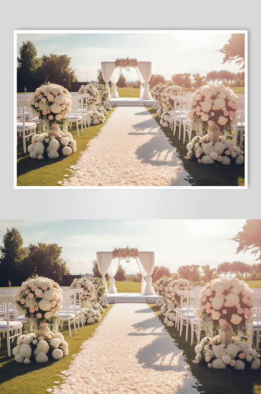 AI数字艺术户外清新草坪婚礼现场摄影图