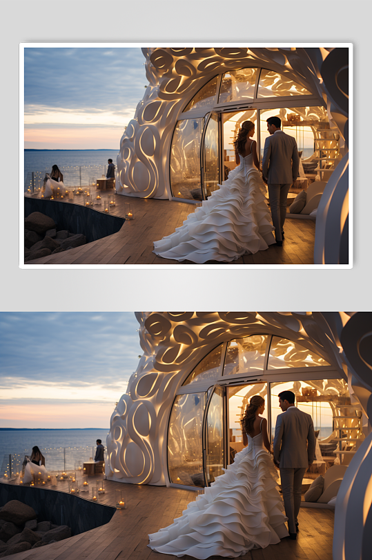 AI数字艺术户外清新草坪婚礼现场摄影图