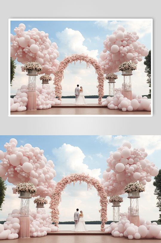 AI数字艺术户外清新草坪婚礼现场摄影图