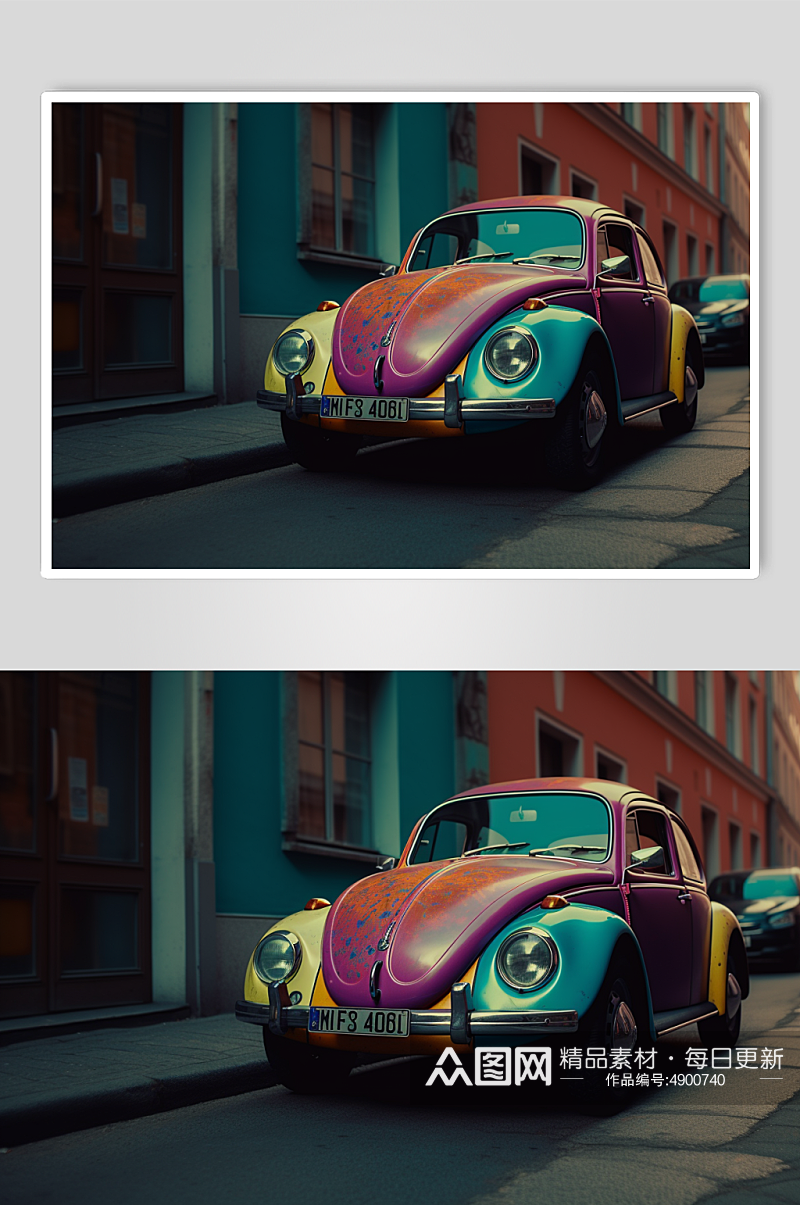 AI数字艺术高清彩色甲壳虫汽车图片素材