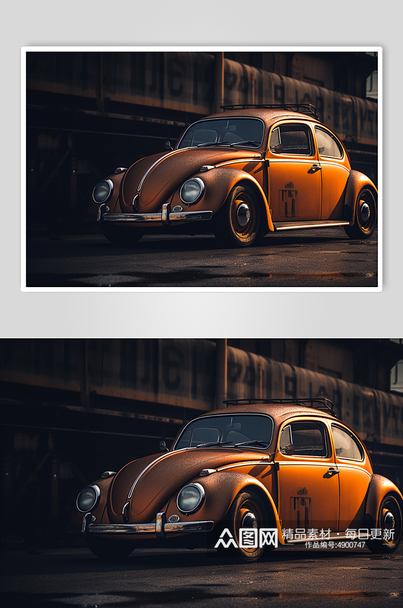 AI数字艺术高清复古色甲壳虫汽车图片素材