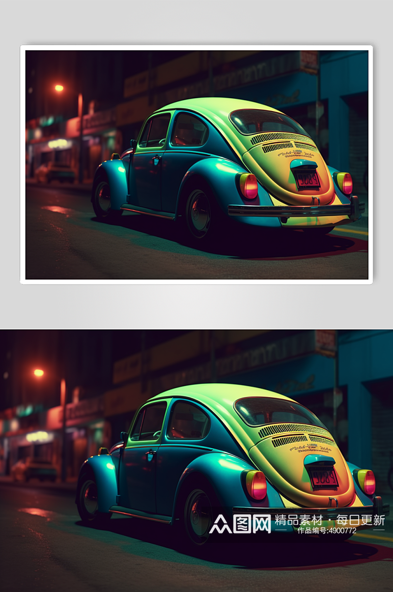 AI数字艺术高清绿色甲壳虫汽车图片素材