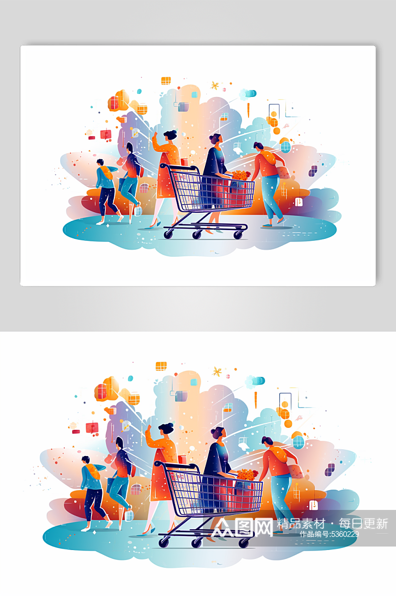 AI数字艺术双十一购物插画狂欢彩色渐变背景素材