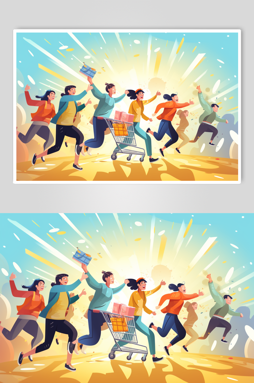 AI数字艺术双十一购物插画狂欢彩色渐变背景素材