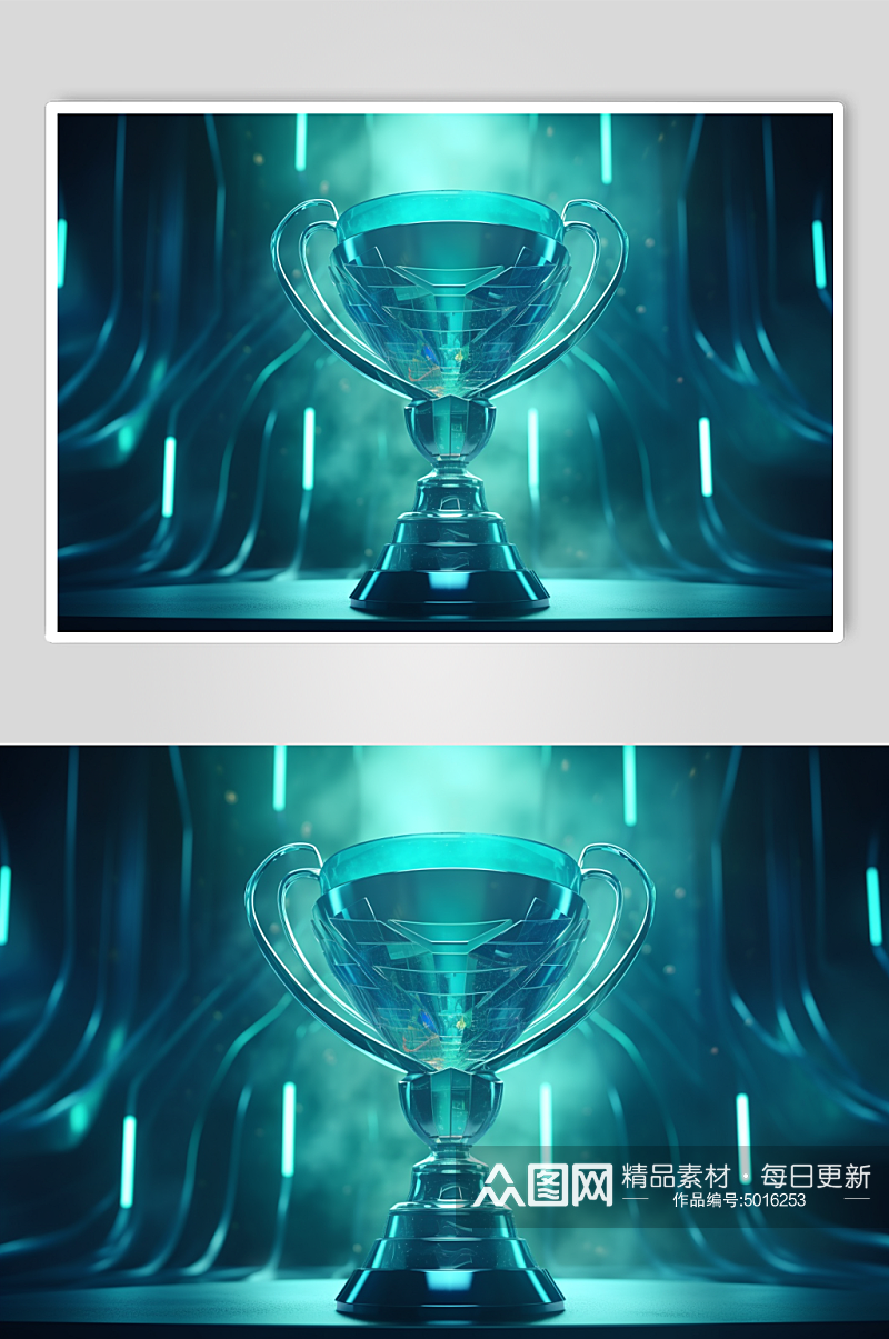 AI数字艺术科技感奖杯背景图素材