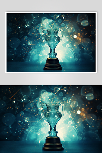 AI数字艺术科技感奖杯背景图