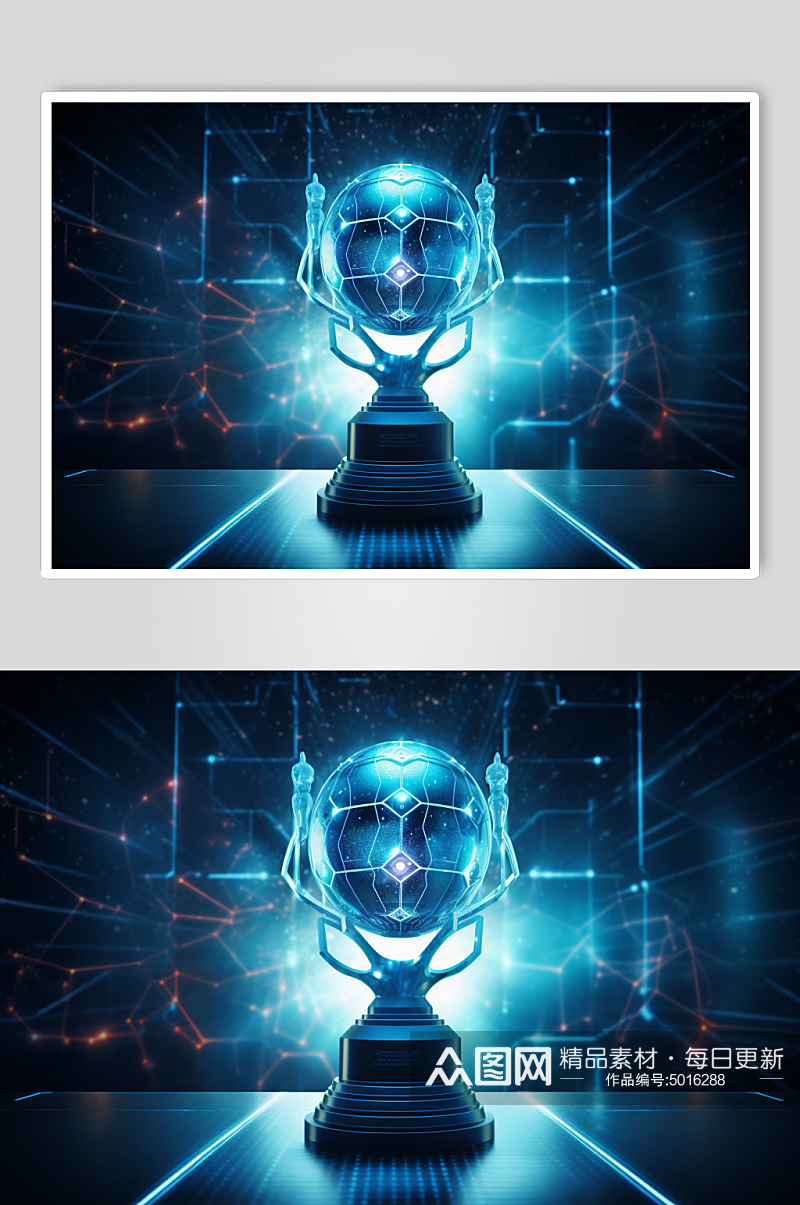 AI数字艺术科技感奖杯背景图素材